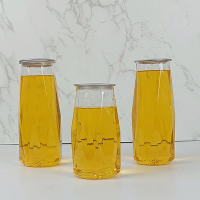 Bouteille de stockage de jus en PET en plastique en forme de diamant de 380 ml avec couvercle facile à retirer