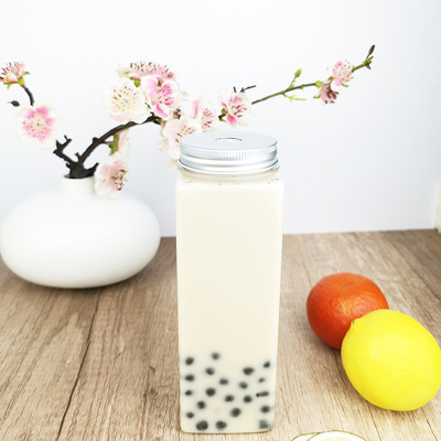 500 ml de bocaux à bouchon à vis sans soutien-gorge, en forme carrée plate, contenants en plastique transparent avec bouchon, bouteilles de jus pour le thé, le lait, le jus